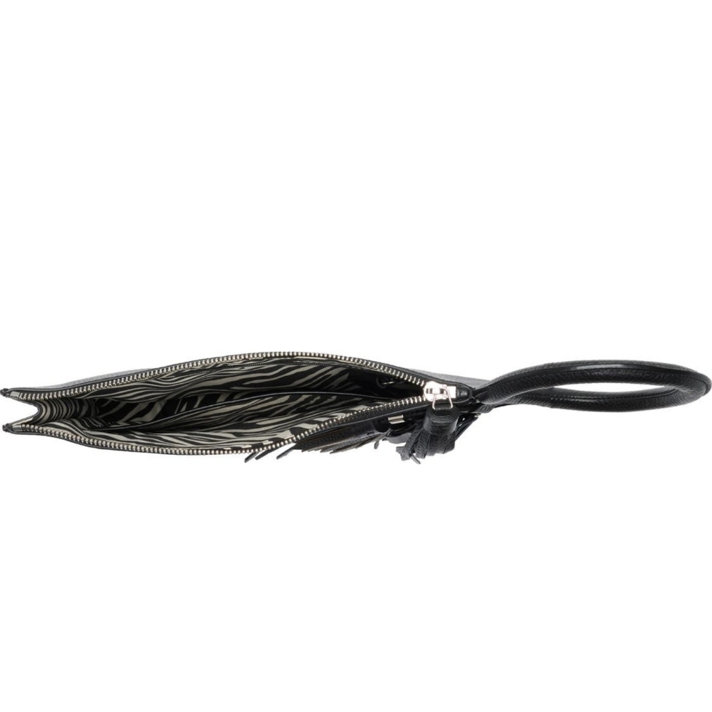 Sold Out Longchamp Trendy Black Leather Clutch Tassel Statment Purse Italy - Picture 5 of 7